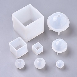 Silicone Molds, Resin Casting Molds, For UV Resin, Epoxy Resin Jewelry Making, Sphere and Cube, White, 8pcs/set(DIY-X0293-03)