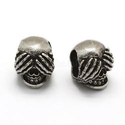 Brass Micro Pave Grade AAA Cubic Zirconia Beads, Cadmium Free & Nickel Free & Lead Free, Skull, Thailand Sterling Silver Plated, 10x9.5x10mm, Hole: 3x6mm(ZIRC-G100-56AS-NR)