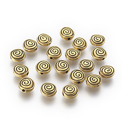 Tibetan Silver Alloy Beads, Lead Free & Nickel Free & Cadmium Free, Antique Golden Color, Round, about 8mm long, 8mm wide, 4mm thick, hole: 1mm(X-GLF10741Y-NF)
