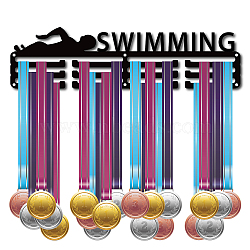 Iron Medal Holder, Medals Display Hanger Rack, Medal Holder Frame, Rectangle with Word Swimming, Black, 10.7x40cm(HJEW-WH0016-016)