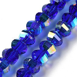 Transparent Electroplate Glass Beads Strands, AB Color Plated, Faceted, Rondelle, Blue, 7.8x5.8~6.3mm, Hole: 1.5mm, about 80pcs/strand, 18.31''~19.88''(46.5~50.5cm)(GLAA-Q099-C01-07)