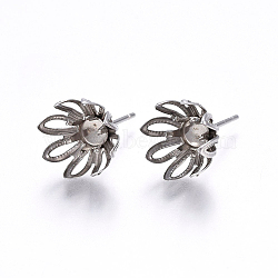 201 Stainless Steel Stud Earring Settings, with 304 Stainless Steel Pin, Flower, Stainless Steel Color, Tray: 5mm, 18x11mm, Pin: 0.8mm(STAS-I095-18P)