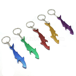 Aluminum Alloy Bottle Openners, with Iron Rings, Shark Shape, Mixed Color, 118mm(AJEW-G001-12)