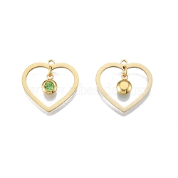 201 Stainless Steel Pendants, with Rhinestone, Heart with Flat Round, Real 18K Gold Plated, Peridot, 23x24x1mm, Hole: 1.6mm(STAS-N090-LA897-8G)