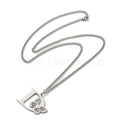 201 Stainless Steel Necklace, Letter D, 23.74 inch(60.3cm) p: 26x34.5x1.3mm(NJEW-Q336-01D-P)