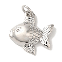 Fish Rack Plating Brass Pendants, with Jump Rings, Cadmium Free & Lead Free, Long-Lasting Plated, Platinum, 17x16.5x4.5mm, Hole: 3mm(KK-U027-35P)