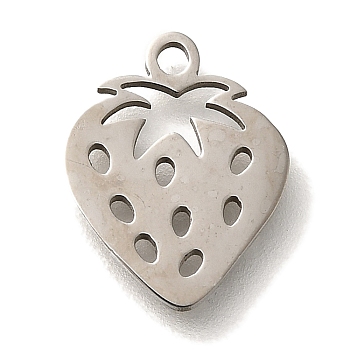 201 Stainless Steel Pendants, Fruit Charms, Strawberry, 12.5x10x1mm, Hole: 1.2mm