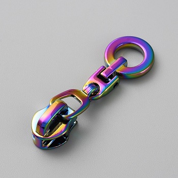 #5 Zinc Alloy Replacement Zipper Sliders, for Luggage Suitcase Backpack Jacket Bags Coat, Ring, Rainbow Color, 4.4x1.35x0.95cm
