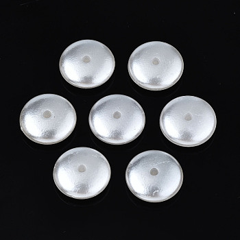 ABS Plastic Imitation Pearl Beads, Flat Round, Creamy White, 12x4mm, Hole: 1.6mm, about 1330pcs/500g