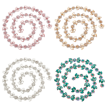 WADORN 1.8M 4 Colors Iron Rhinestone Strass Chains, Rhinestone Cup Chain, Costume Accessories, Horse Eye, Mixed Color, 6~23x8mm, about 1.48 Feet(0.45m)/color