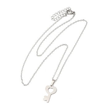 306 Stainless Steel Pendant Necklace for Women, Key, 17.64 inch(44.8cm), pendants: 19.5x11.5mm.