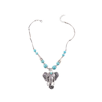 Tibetan Style Alloy Pendant Necklaces, with Synthetic Turquoise Beads, Antique Silver, 16.54 inch(42cm)