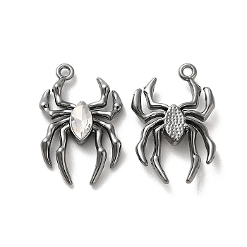 Glass Spider Pendant, with Gunmetal Alloy Findings, Lead Free & Cadmium Free, Clear, 25.5x17x4.5mm, Hole: 1.6mm