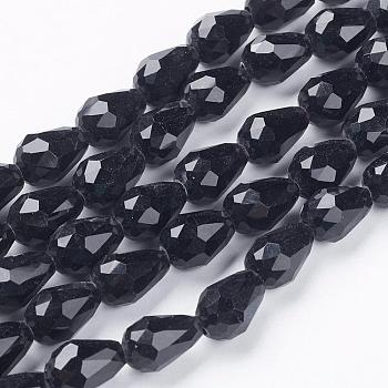 Faceted Glass Beads Strands, teardrop, Black, 11x8mm, Hole: 1mm, about 57~59pcs/strand, 26.38~26.77 inch