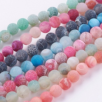 Natural Weathered Agate Beads Strands, Dyed, Frosted, Round, Mixed Color, 8mm, Hole: 1mm, about 46pcs/strand, 14~15 inch