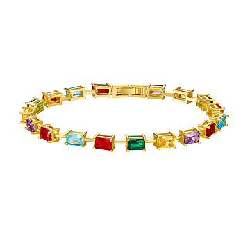 SHEGRACE Brass Bracelets, with Glass and Clasps, Real 18K Gold Plated, Colorful, 7-1/2 inch(19cm)