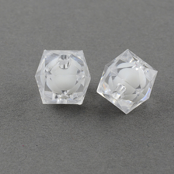 Transparent Acrylic Beads, Bead in Bead, Faceted Cube, Clear, 14x14x14mm, Hole: 2mm, about 350pcs/500g