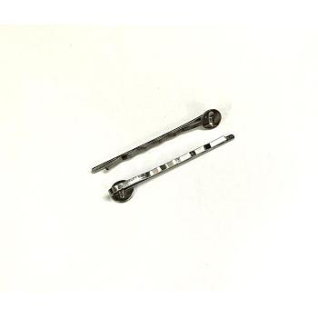 Iron Hair Bobby Pin Findings, Gunmetal, Size: about 2mm wide, 52mm long, 2mm thick, Tray: 8mm in diameter, 0.5mm thick