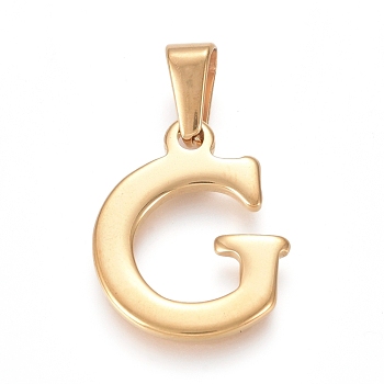 304 Stainless Steel Pendants, Golden, Initial Letter.G, 19x16x1.8mm, Hole: 3x7mm
