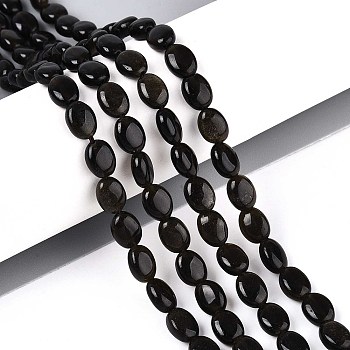 Natural Golden Sheen Obsidian Beads Strands, Flat Oval, 8x6x4mm, Hole: 0.8mm, about 48~49pcs/strand, 14.88~15.16''(37.8~38.5cm)