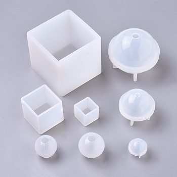Silicone Molds, Resin Casting Molds, For UV Resin, Epoxy Resin Jewelry Making, Sphere and Cube, White, 8pcs/set
