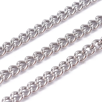 201 Stainless Steel Curb Chain, Unwelded, with Spool, Stainless Steel Color, 3.8x2.9x1.7mm, about 65.61 Feet(20m)/roll