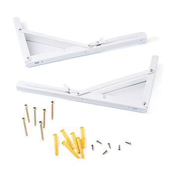 Iron Folding Shelf Brackets, with Plastic Plus & Iron Screws, White, 1.6~35x0.65~3.7x0.65~2.4cm, 20pcs/set