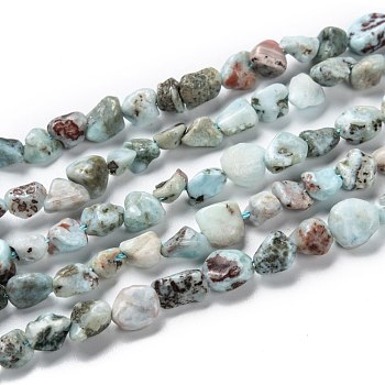 Natural Larimar Beads Strands, Nuggets, Tumbled Stone, 5~8.5x5.5~7x3.5~4mm, Hole: 0.7mm, about 64pcs/strand, 16.34''(41.5cm)