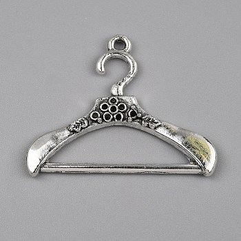 Tibetan Style Alloy Pendants, Hanger Charm, Antique Silver, 30.5x38x3mm, Hole: 1.8mm