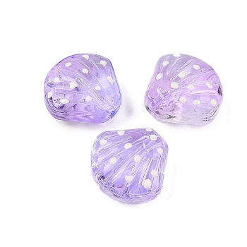 Transparent Glass Beads, Hand Drawn Beads, Shell Shape, Lilac, 18x18.5x10mm, Hole: 1.2mm