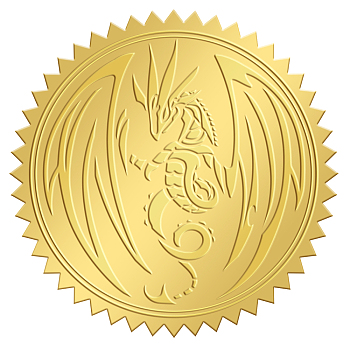 Self Adhesive Gold Foil Embossed Stickers, Medal Decoration Sticker, Dragon Pattern, 5x5cm