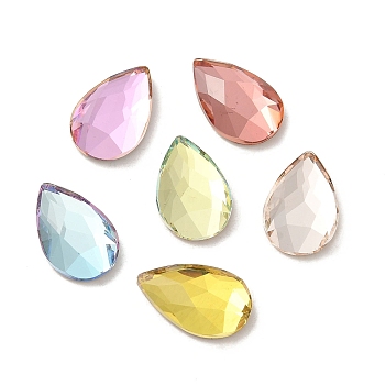 Glass Rhinestone Cabochons, Flat Back & Back Plated, Faceted, Teardrop, Mixed Color, 14x9x3.5mm
