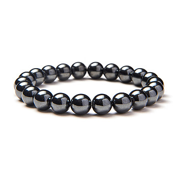 Non-magnetic Synthetic Hematite Round Beads Stretch Bracelets, with Spare Beads and Elastic Fibre Wire, 50~52mm