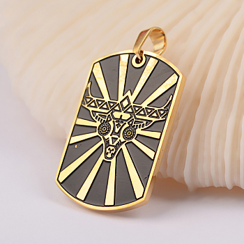 304 Stainless Steel Enamel Pendants, Rectangle with Cow Head Pattern, Antique Golden, 40x21.5x2mm, Hole: 5x6.5mm