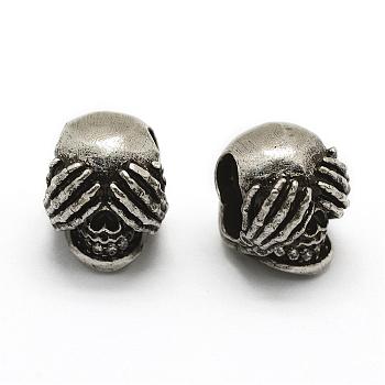 Brass Micro Pave Grade AAA Cubic Zirconia Beads, Cadmium Free & Nickel Free & Lead Free, Skull, Thailand Sterling Silver Plated, 10x9.5x10mm, Hole: 3x6mm