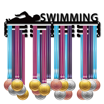 Iron Medal Holder, Medals Display Hanger Rack, Medal Holder Frame, Rectangle with Word Swimming, Black, 10.7x40cm