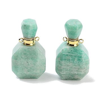 Natural Amazonite Perfume Bottle Pendants, Faceted Bottle Charms with Golden Tone 304 Stainless Steel Findings, Cadmium Free & Lead Free, 36~37x20~20.5x13.5~15mm, Hole: 1.8mm