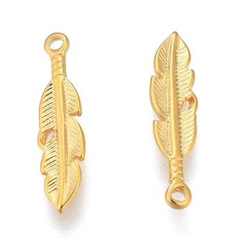 304 Stainless Steel Pendants, Leaf, Golden, 16.5x4x2mm, Hole: 1mm