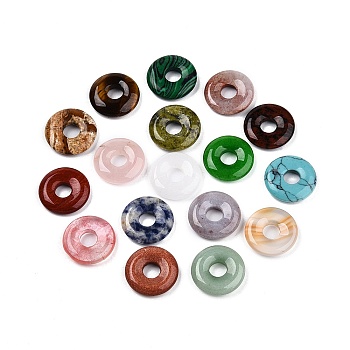 Natural & Synthetic Mixed Stone Donut Pendants, Mixed Dyed & Undyed, 17.5~18.5x4~4.5mm, Hole: 5.5~6mm