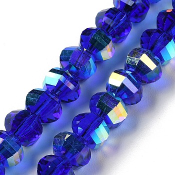 Transparent Electroplate Glass Beads Strands, AB Color Plated, Faceted, Rondelle, Blue, 7.8x5.8~6.3mm, Hole: 1.5mm, about 80pcs/strand, 18.31''~19.88''(46.5~50.5cm)