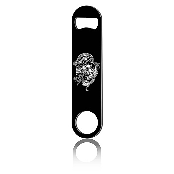 430 Stainless Steel Bottle Openers, Laser Cut, Rectangle, Skull, 178x40x2mm