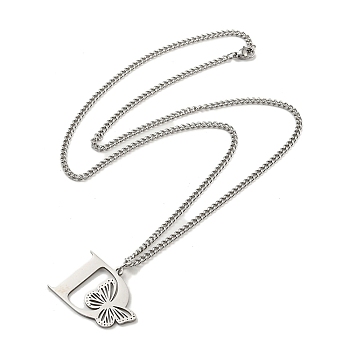 201 Stainless Steel Necklace, Letter D, 23.74 inch(60.3cm) p: 26x34.5x1.3mm