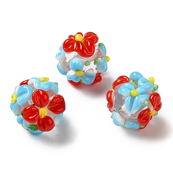 Handmade Lampwork Beads, Flower, Light Sky Blue, 12~14mm, Hole: 1.2mm