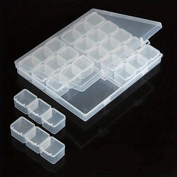 30 Slots Plastic Craft Organizer Case, Diamond Painting Storage Box Containers, Rectangle, Clear, 20x17.5x2cm, Small Box: 9.7x3x2.2cm