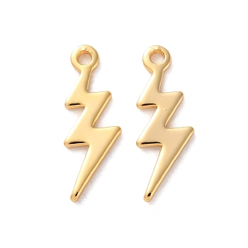 Brass Pendants, Lightning Charms, Real 18K Gold Plated, 12.5x4.5x1mm, Hole: 0.9mm