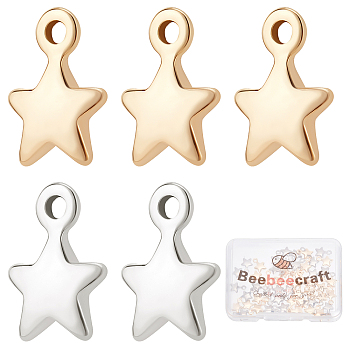 60Pcs 2 Colors Brass Charms, Star, Nickel Free, Real Gold Plated & Real Platinum Plated, 10x7x2mm, Hole: 1.4mm, 30pcs/color