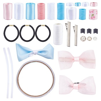 DIY Hair Ornaments Accessories Kits, Including Polyester Ribbon, Hot Melt Adhesive, Half Round Plastic Shank Buttons, Iron Alligator Clips, Sewing Thread and Hair Ties, Platinum