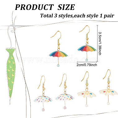 3 Pairs 3 Colors 3D Umbrella Acrylic Dangle Earrings(EJEW-AN0002-97)-6