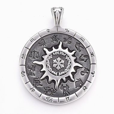 Antique Silver Flat Round Stainless Steel Big Pendants