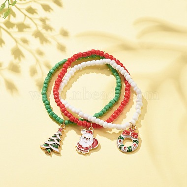 3Pcs 3 Style Glass Seed Stretch Bracelets Set(BJEW-JB08200)-2